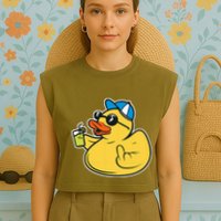 Evil Duck Middle Finger Cheeky Rubber Duck Garment-Dyed Women's Muscle Tee
