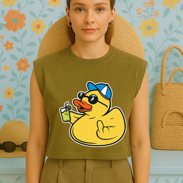 Evil Duck Middle Finger Cheeky Rubber Duck Garment-Dyed Women's Muscle Tee
