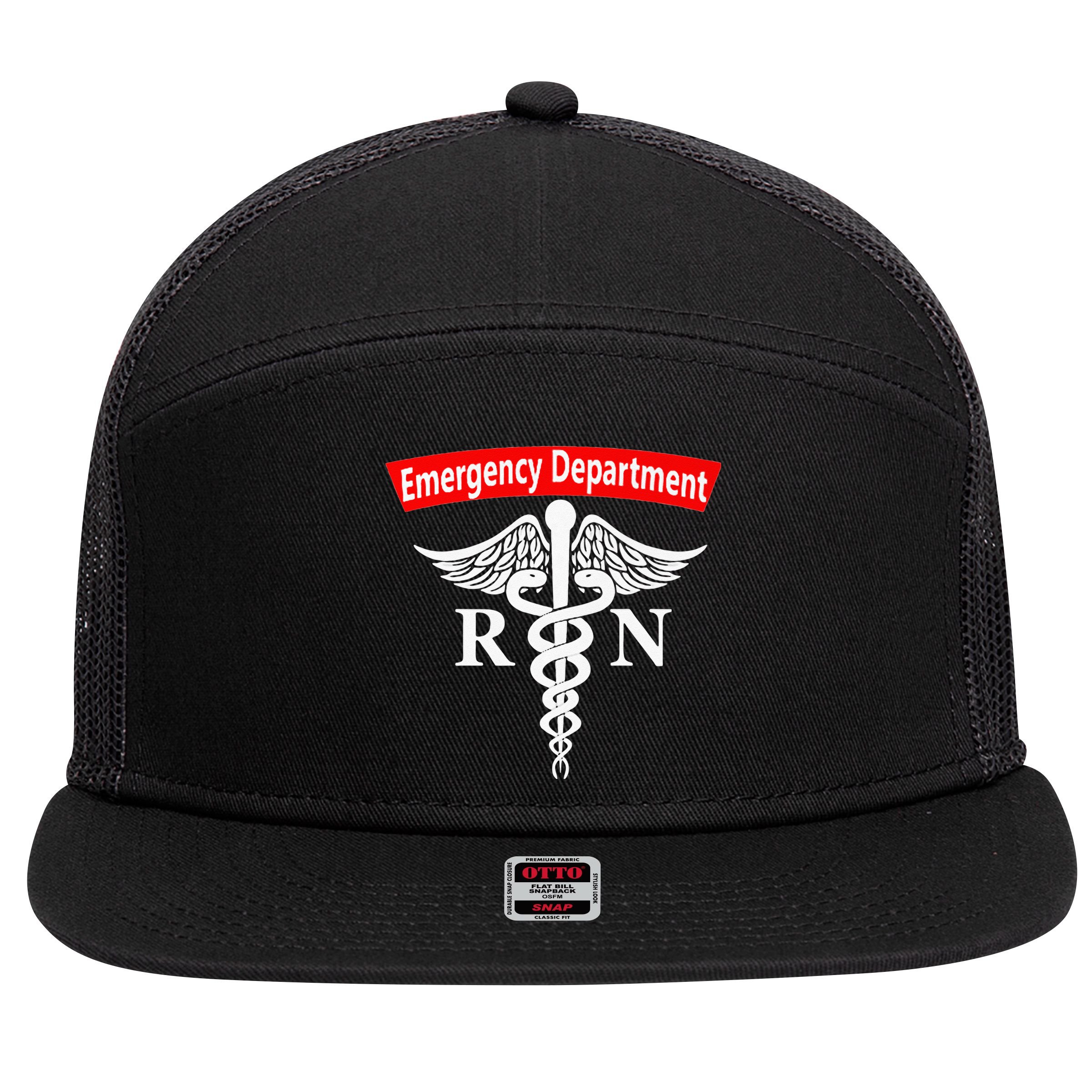 Emergency Department Nursing ER Registered Nurse RN Caduceus 7 Panel Mesh Trucker Snapback Hat