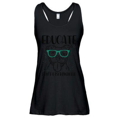 Educate Do Not Discriminate Pitbull Dog Funny Ladies Essential Flowy Tank