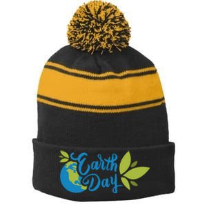 Earth Day Nature Awareness Stripe Pom Pom Beanie