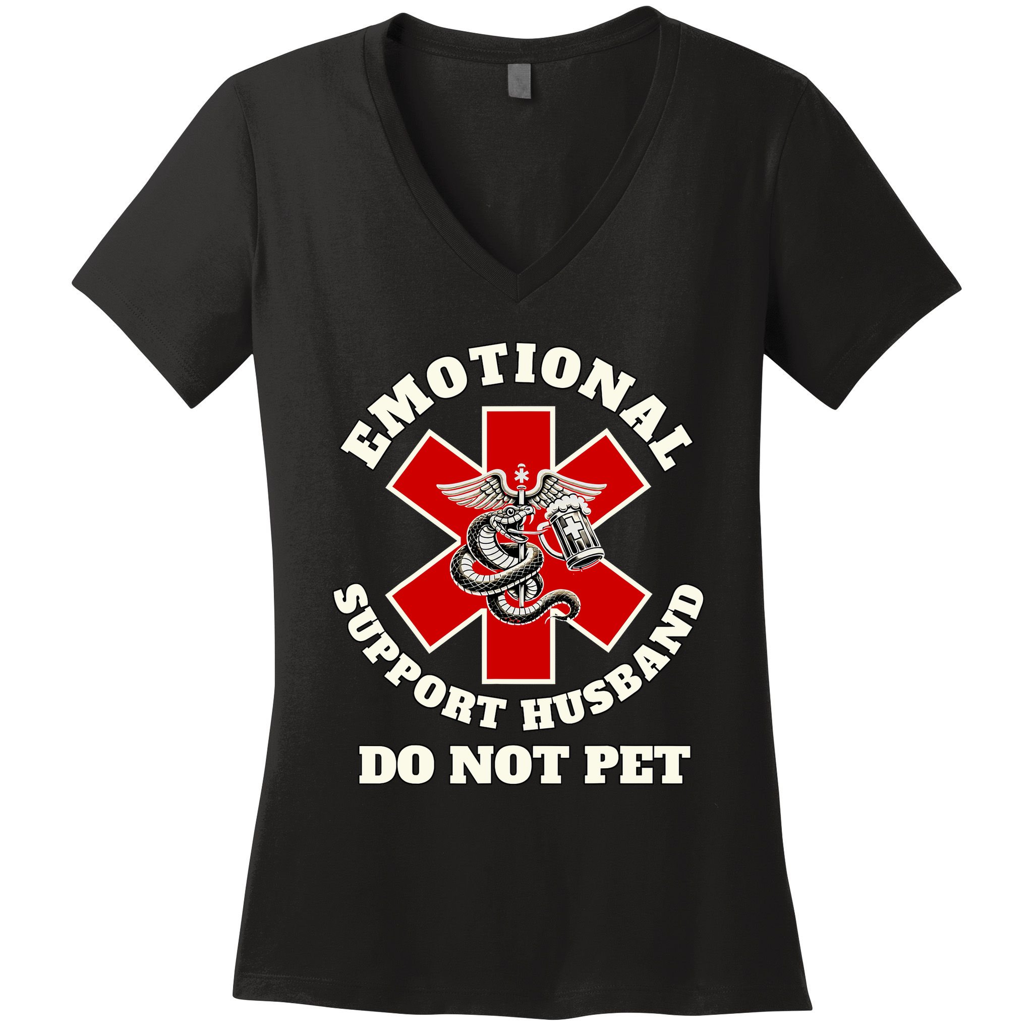 Emotional Do Not Pet Emotional Support Husband Women's V-Neck T-Shirt