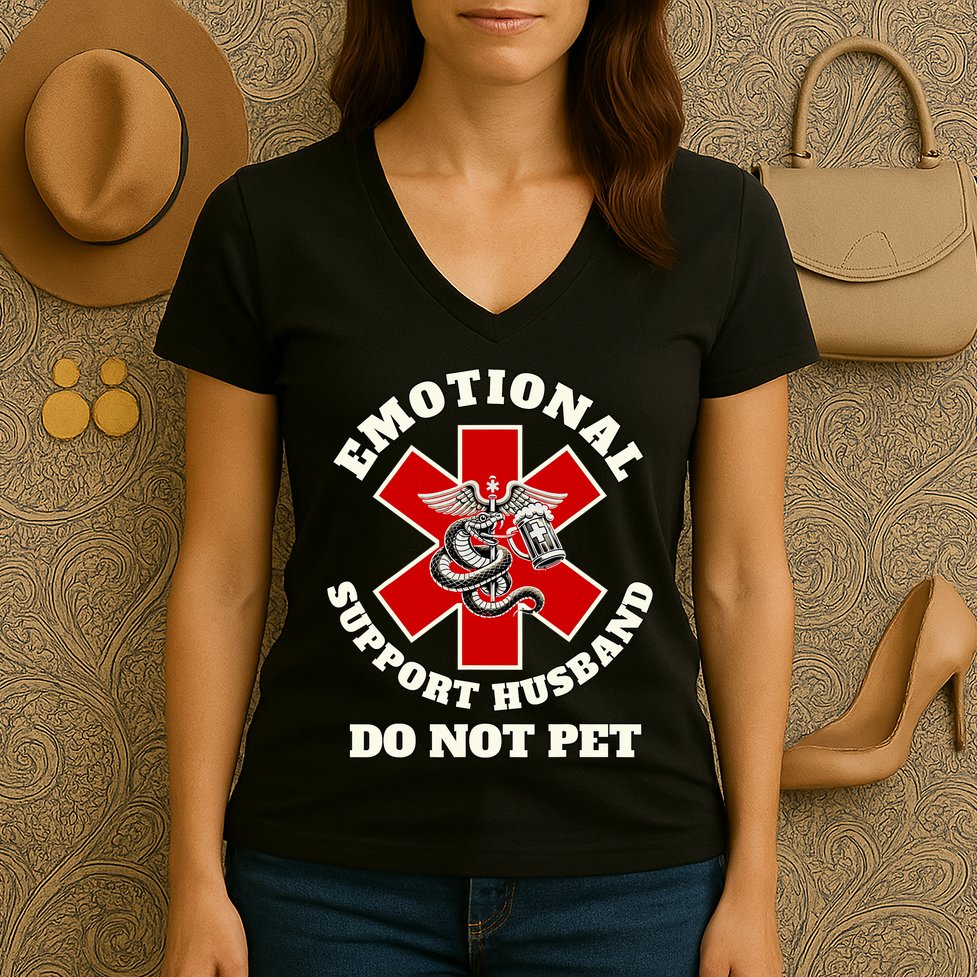 Emotional Do Not Pet Emotional Support Husband Women's V-Neck T-Shirt