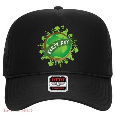 Earth Day Nature Globe High Crown Mesh Back Trucker Hat