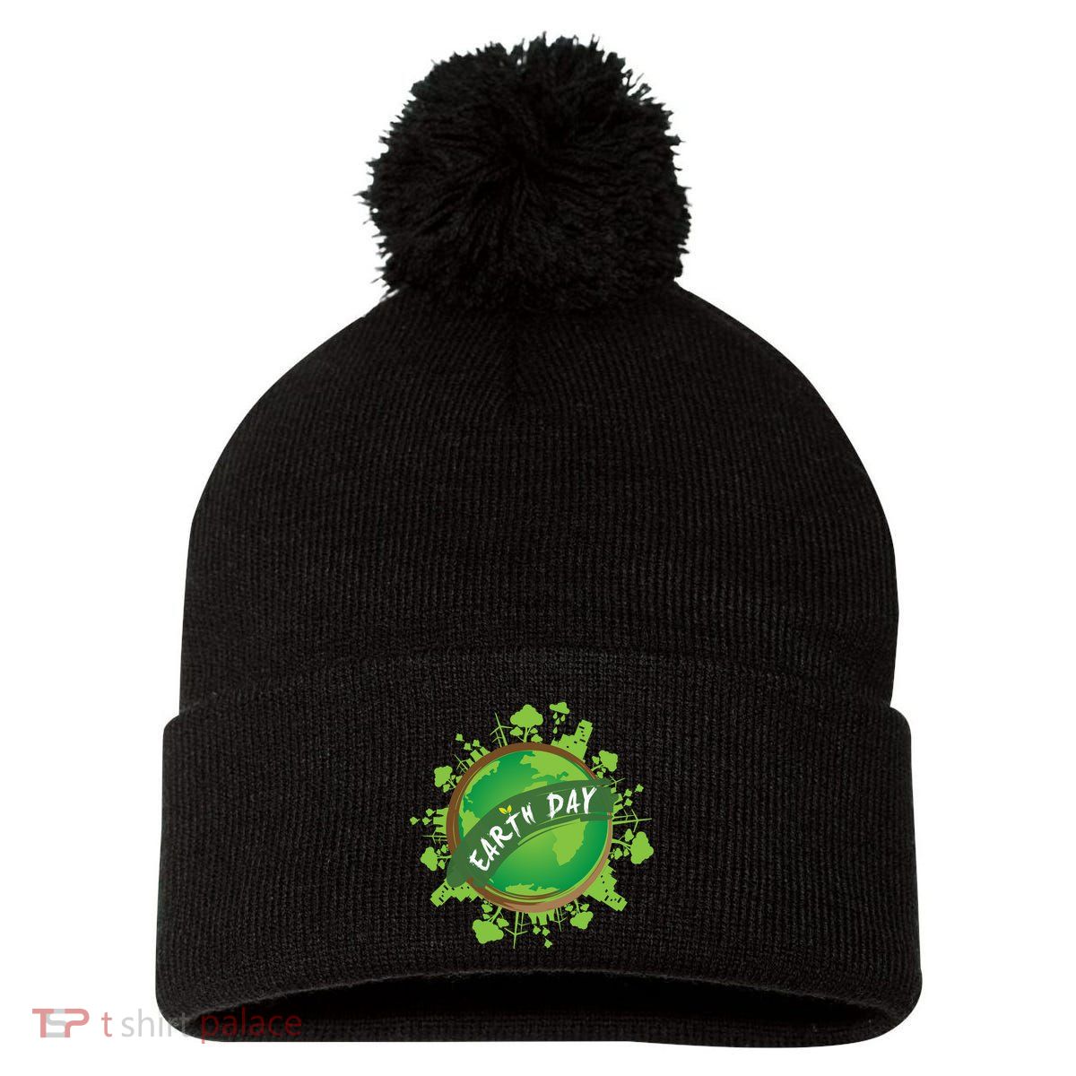 Earth Day Nature Globe Pom Pom 12in Knit Beanie