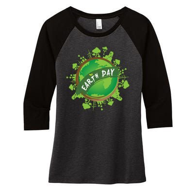 Earth Day Nature Globe Women's Tri-Blend 3/4-Sleeve Raglan Shirt