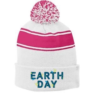 Earth Day Nature Stripe Pom Pom Beanie