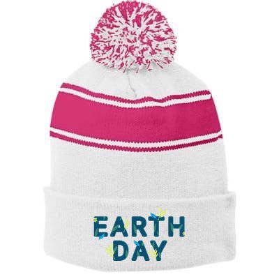 Earth Day Nature Stripe Pom Pom Beanie