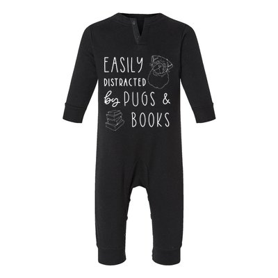 Easily Distracted Pugs Books Shirts Pug Lover Tee Book Infant Fleece One Piece