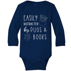 Easily Distracted Pugs Books Shirts Pug Lover Tee Book Baby Long Sleeve Bodysuit