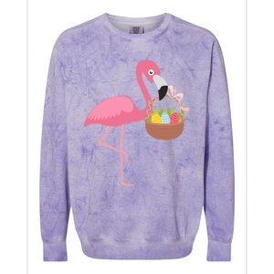 Easter Day Pretty Easter Flamingo With Easter Basket Cute Gift Colorblast Crewneck Sweatshirt