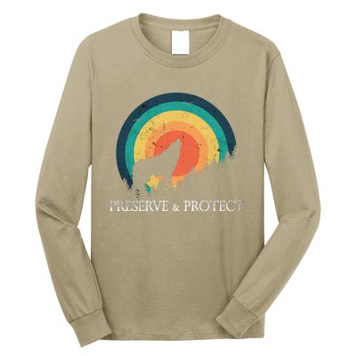 Earth Day Preserve & Protect Climate Change Howling Wolf Long Sleeve Shirt