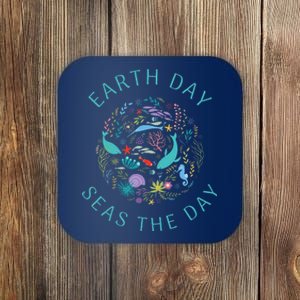 Earth Day Pun Seas The Day Sea Marine Life Whimsical Doodle Coaster