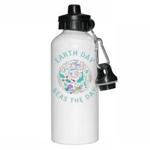 Earth Day Pun Seas The Day Sea Marine Life Whimsical Doodle Aluminum Water Bottle