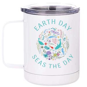 Earth Day Pun Seas The Day Sea Marine Life Whimsical Doodle 12 oz Stainless Steel Tumbler Cup