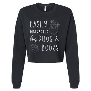 Easily Distracted Pugs & Books Pug Lover Tee Book Cropped Pullover Crew