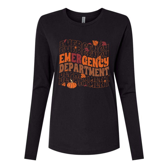 Emergency Department Pumpkin Fall Thanksgiving Womens Cotton Relaxed Long Sleeve T-Shirt