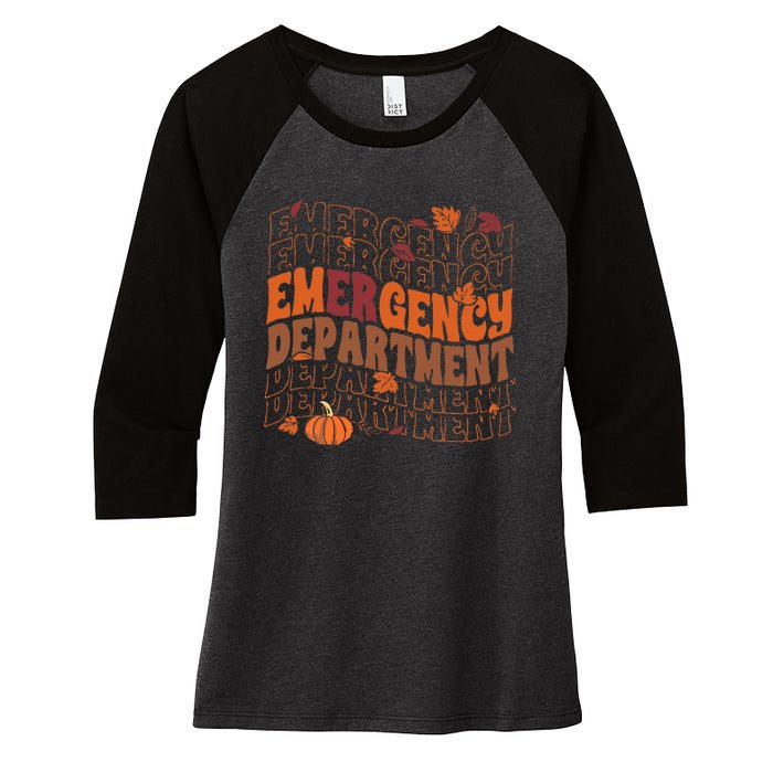 Emergency Department Pumpkin Fall Thanksgiving Women's Tri-Blend 3/4-Sleeve Raglan Shirt