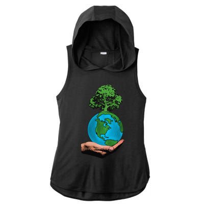 Earth Day Protect Green Environment Ladies PosiCharge Tri-Blend Wicking Draft Hoodie Tank