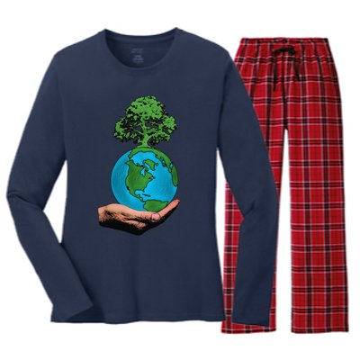 Earth Day Protect Green Environment Women's Long Sleeve Flannel Pajama Set 