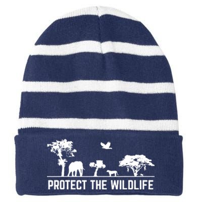 Earth Day Protect The Wildlife Safari Animal Conservancy Nature Striped Beanie with Solid Band