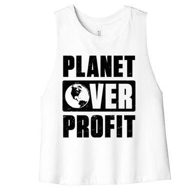 Earth Day Planet Over Profit Environmental Climate Change Women's Racerback Cropped Tank