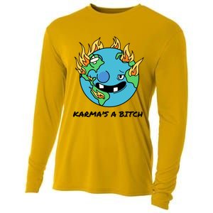 Earth Day Retrograde Humor Karma's A Bitch Meaningful Gift Cooling Performance Long Sleeve Crew