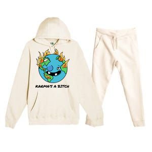 Earth Day Retrograde Humor Karma's A Bitch Meaningful Gift Premium Hooded Sweatsuit Set