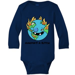 Earth Day Retrograde Humor Karma's A Bitch Meaningful Gift Baby Long Sleeve Bodysuit