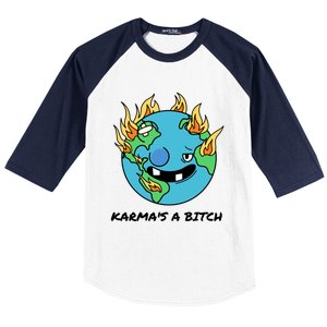 Earth Day Retrograde Humor Karma's A Bitch Meaningful Gift Baseball Sleeve Shirt