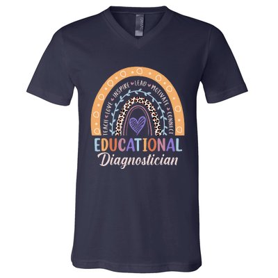 Educational Diagnostician Rainbow Leopard Heart Appreciation V-Neck T-Shirt