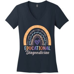 Educational Diagnostician Rainbow Leopard Heart Appreciation Women's V-Neck T-Shirt