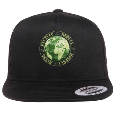 Earth Day Reduce Reuse Recycle And Respect Flat Bill Trucker Hat