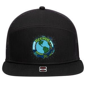 Earth Day Recycle Globe 7 Panel Mesh Trucker Snapback Hat