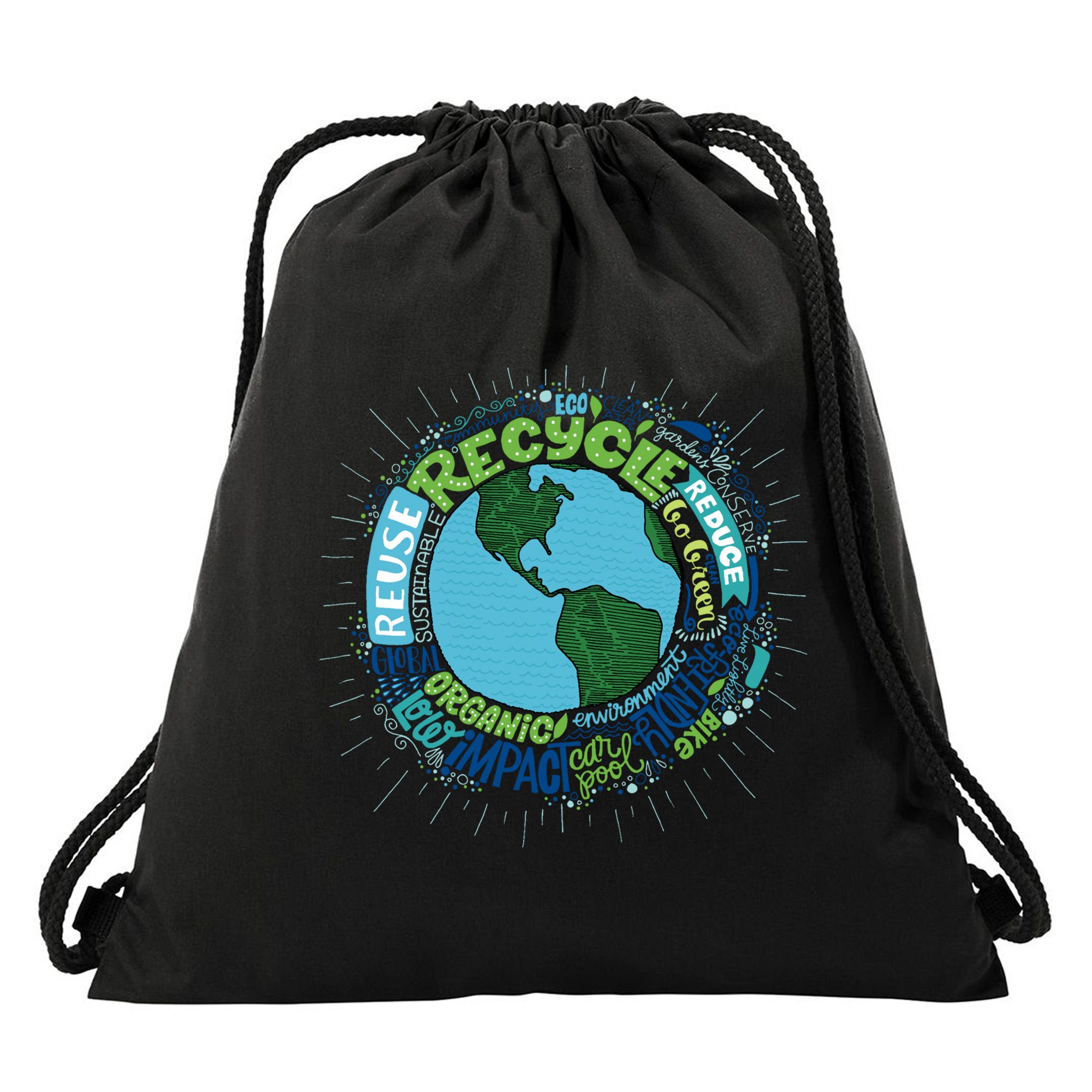 Earth Day Recycle Globe Drawstring Bag