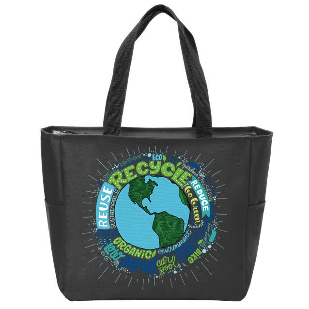 Earth Day Recycle Globe Zip Tote Bag