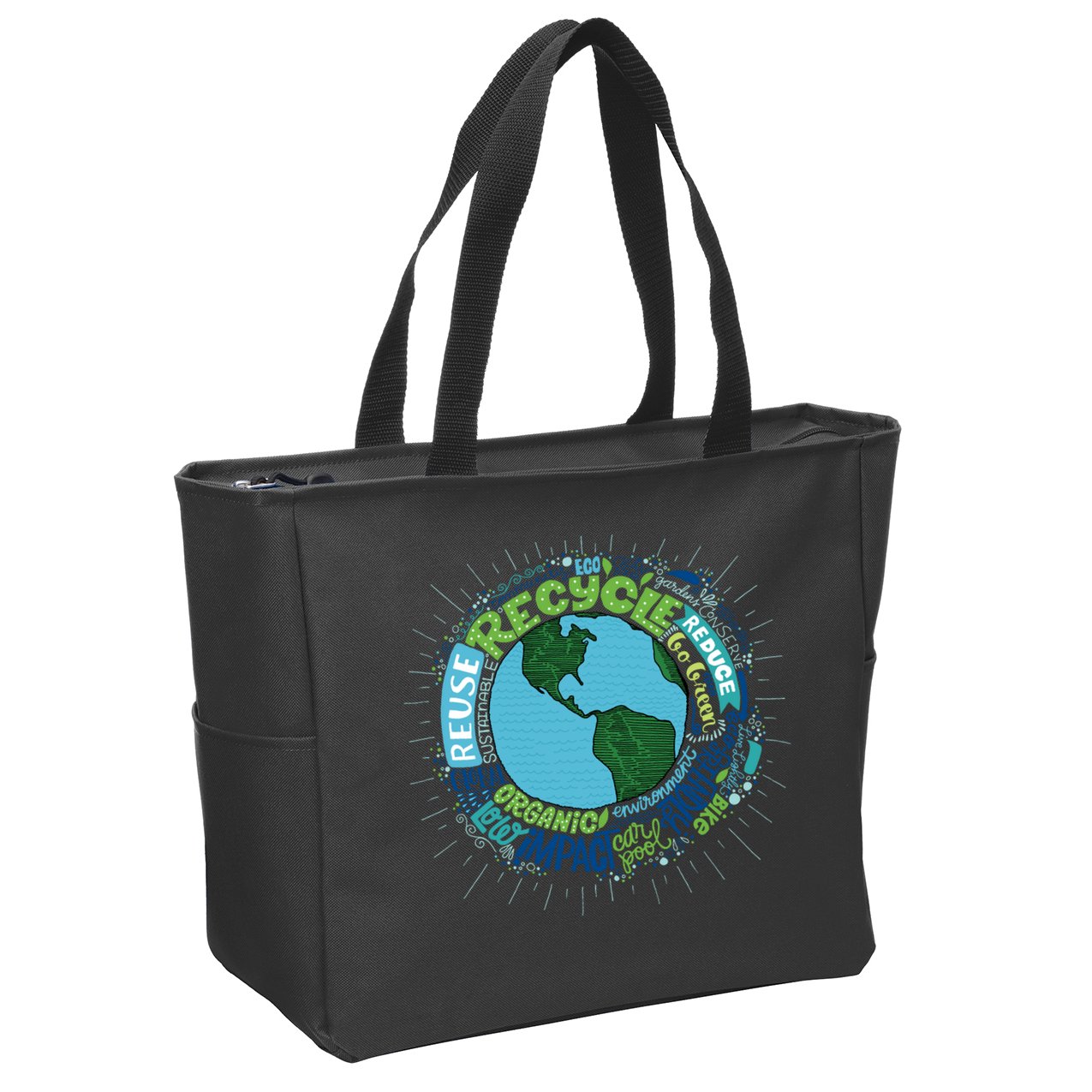 Earth Day Recycle Globe Zip Tote Bag