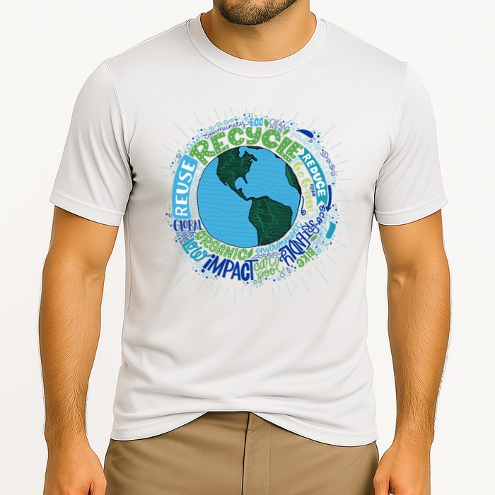 Earth Day Recycle Globe Cooling Performance Crew T-Shirt