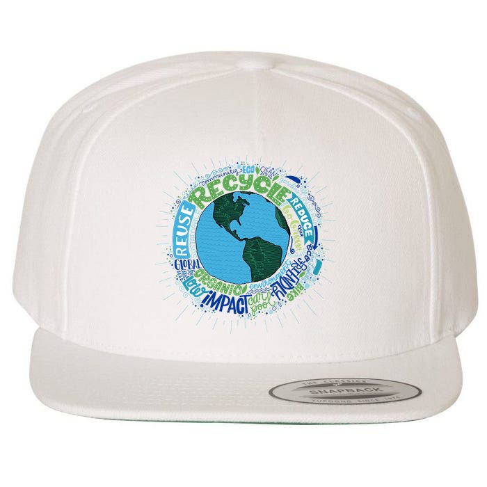 Earth Day Recycle Globe Wool Snapback Cap