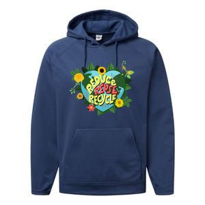 Earth Day Reduce Reuse Recycle Save Planet Performance Fleece Hoodie