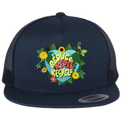 Earth Day Reduce Reuse Recycle Save Planet Flat Bill Trucker Hat