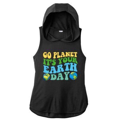 Earth Day Retro Groovy Go Planet It's Your Earth Day Gift Ladies PosiCharge Tri-Blend Wicking Draft Hoodie Tank