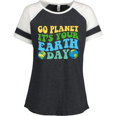 Earth Day Retro Groovy Go Planet It's Your Earth Day Gift Enza Ladies Jersey Colorblock Tee