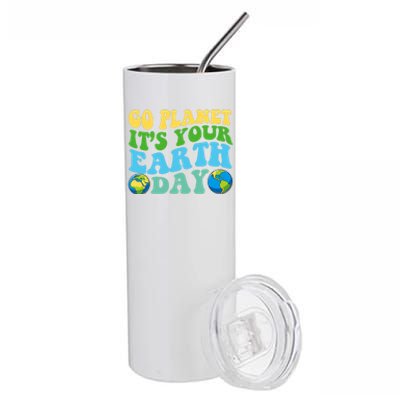 Earth Day Retro Groovy Go Planet It's Your Earth Day Gift Stainless Steel Tumbler