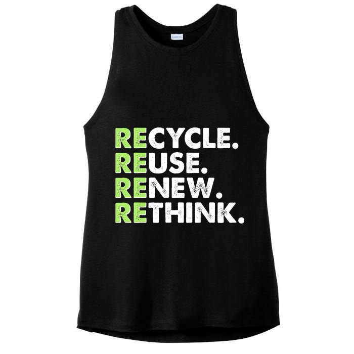 Earth Day Recycle Reuse Renew Rethink Ladies PosiCharge Tri-Blend Wicking Tank