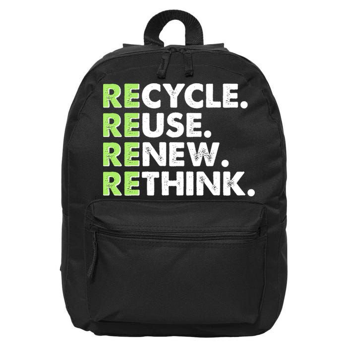 Earth Day Recycle Reuse Renew Rethink 16 in Basic Backpack