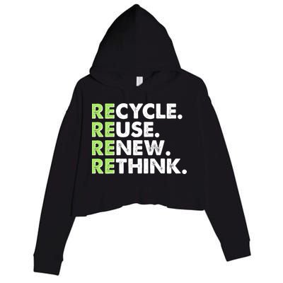 Earth Day Recycle Reuse Renew Rethink Crop Fleece Hoodie