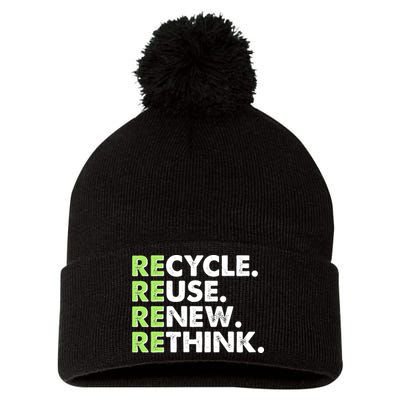 Earth Day Recycle Reuse Renew Rethink Pom Pom 12in Knit Beanie