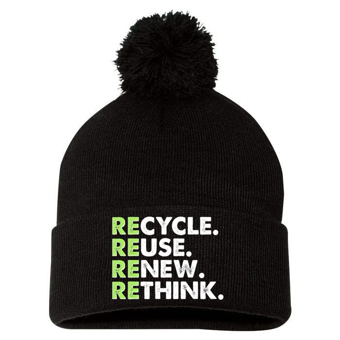 Earth Day Recycle Reuse Renew Rethink Pom Pom 12in Knit Beanie