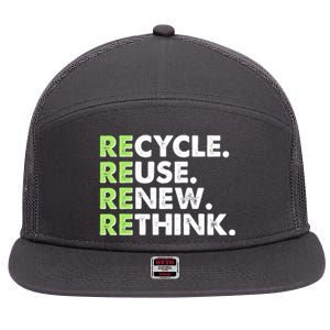 Earth Day Recycle Reuse Renew Rethink 7 Panel Mesh Trucker Snapback Hat